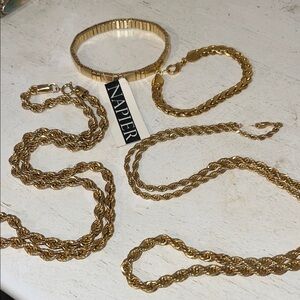 Lot Vintage Napier Gold rope necklace Byzantine bracelet